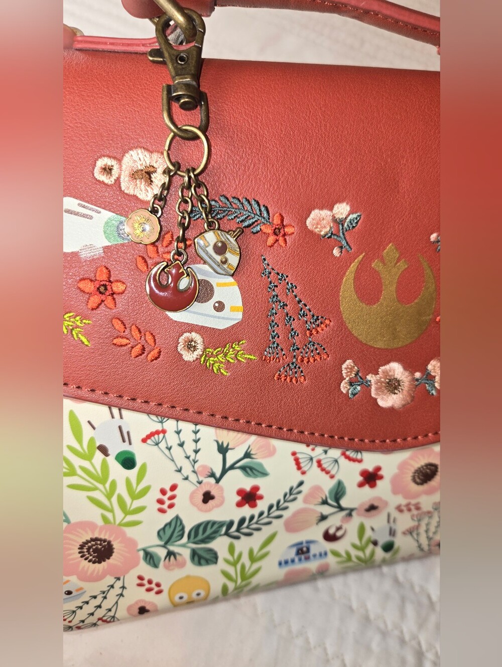 Loungefly Rust Floral Rebel Alliance Satchel - Picture 8 of 13